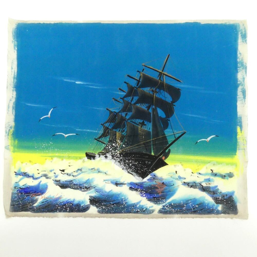 Vintage Sailing Blacklight Ship Velvet Painting Nautical Ocean Wall Art Decor
